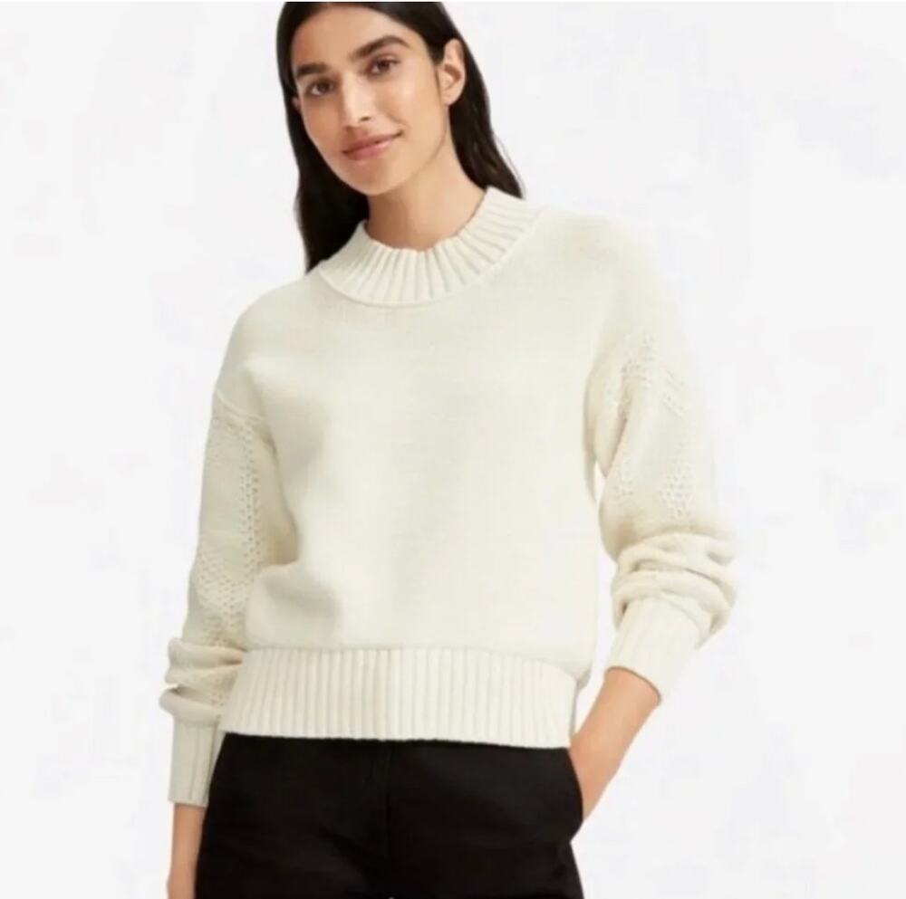 Everlane The Texture Cotton Cable Sweater Bone Chunky Knit Mock Neck Womens S